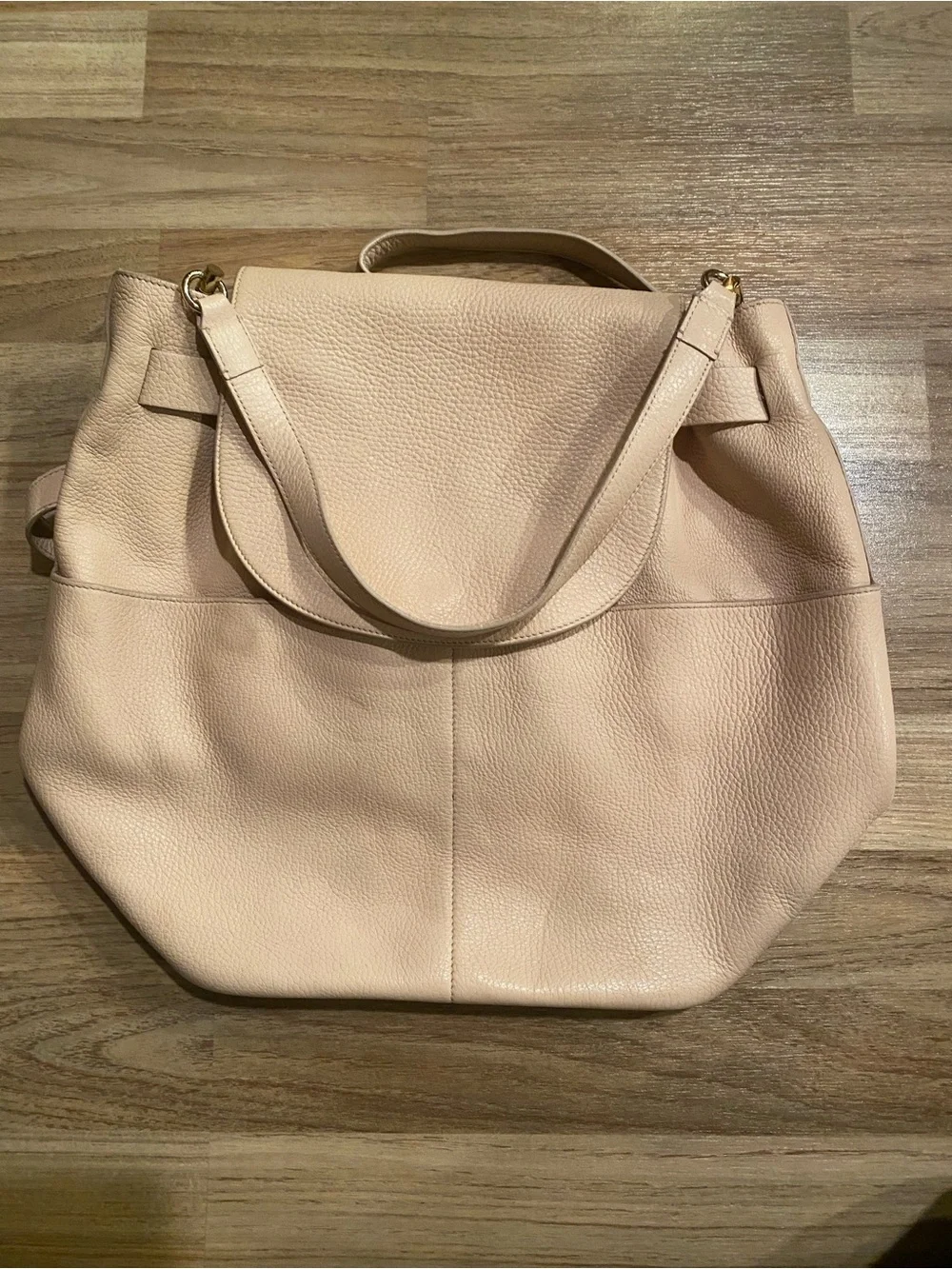 Cuyana 13 Inch Classic Pebbled Leather Backpack Tote in Blush